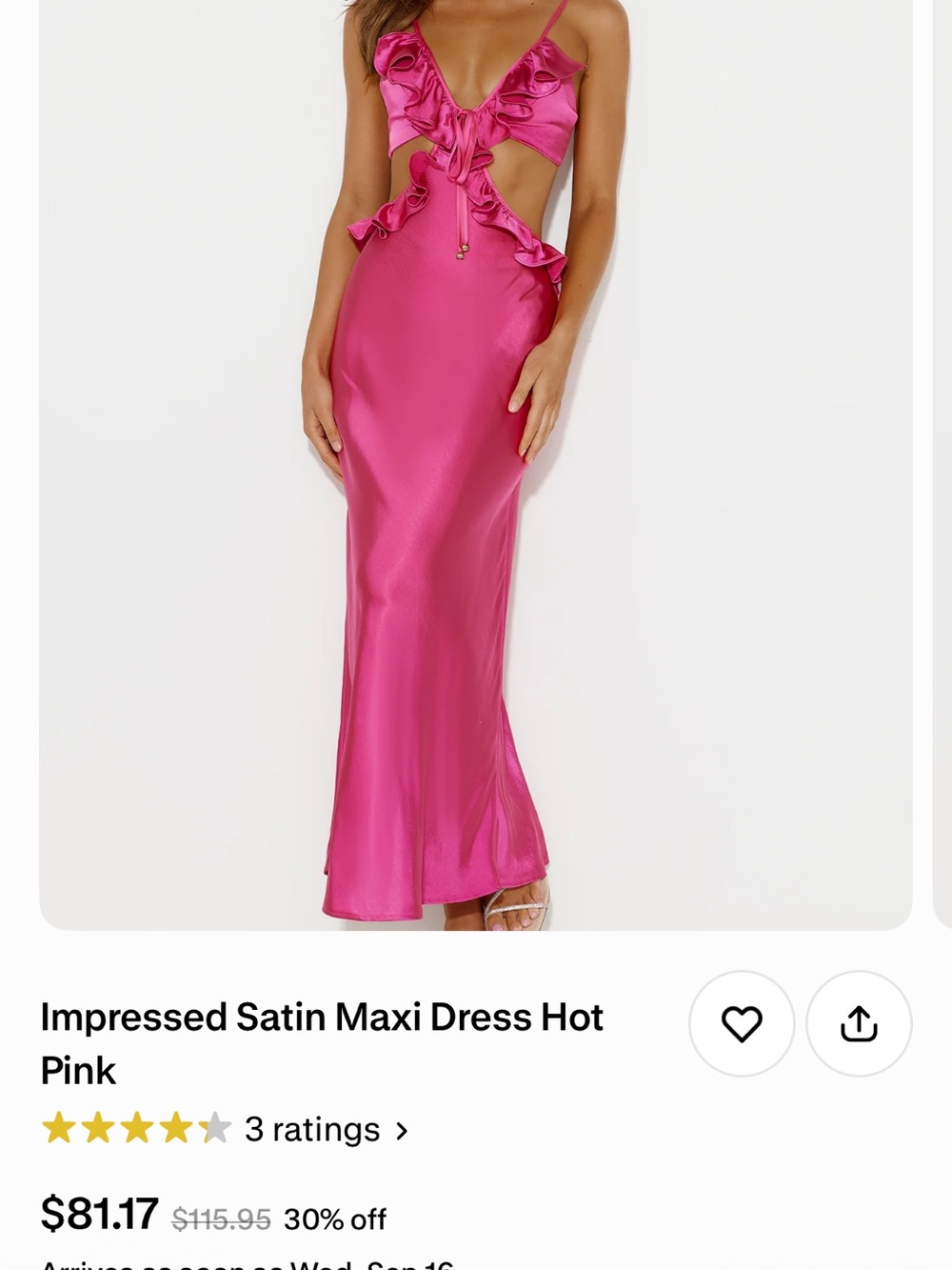 Hello Molly Hot Pink Satin Ruffle Cutout Maxi Dress